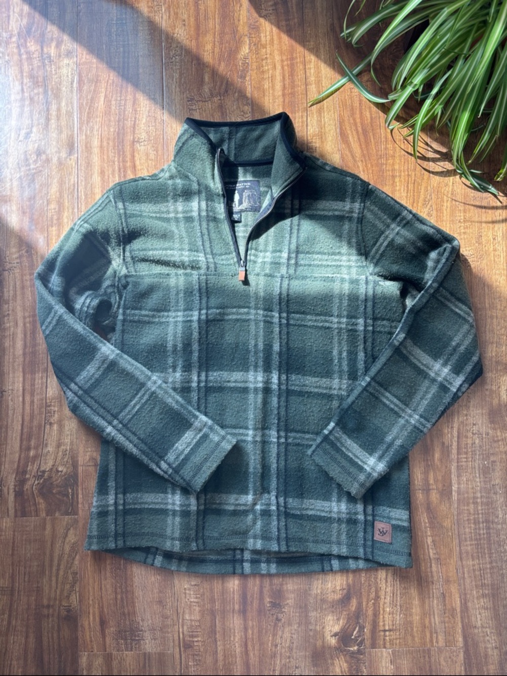Men's John Wayne Stock & Supply Green Plaid Quarter-Zip Sweater